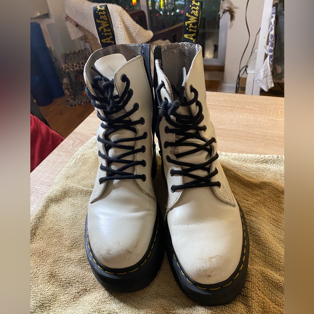 Dr. Martens Jadon Smooth White Leather Platform Combat Boots
